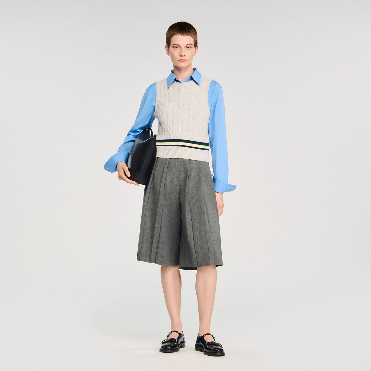 Sleeveless cropped cable knit sweater | Sandro