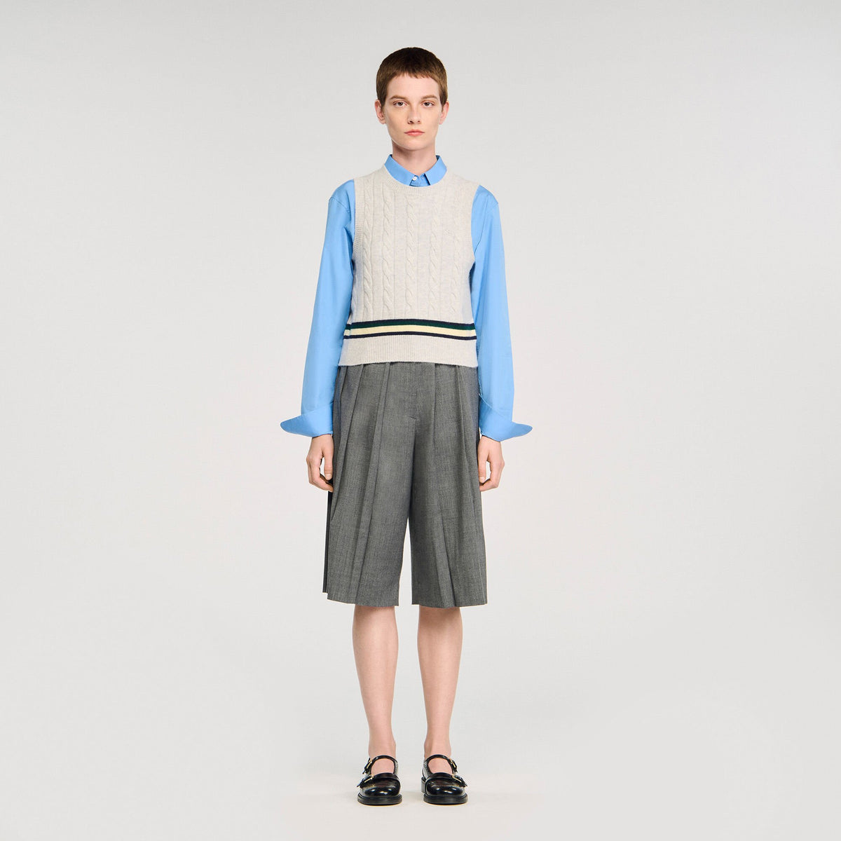 Sleeveless cropped cable knit sweater | Sandro