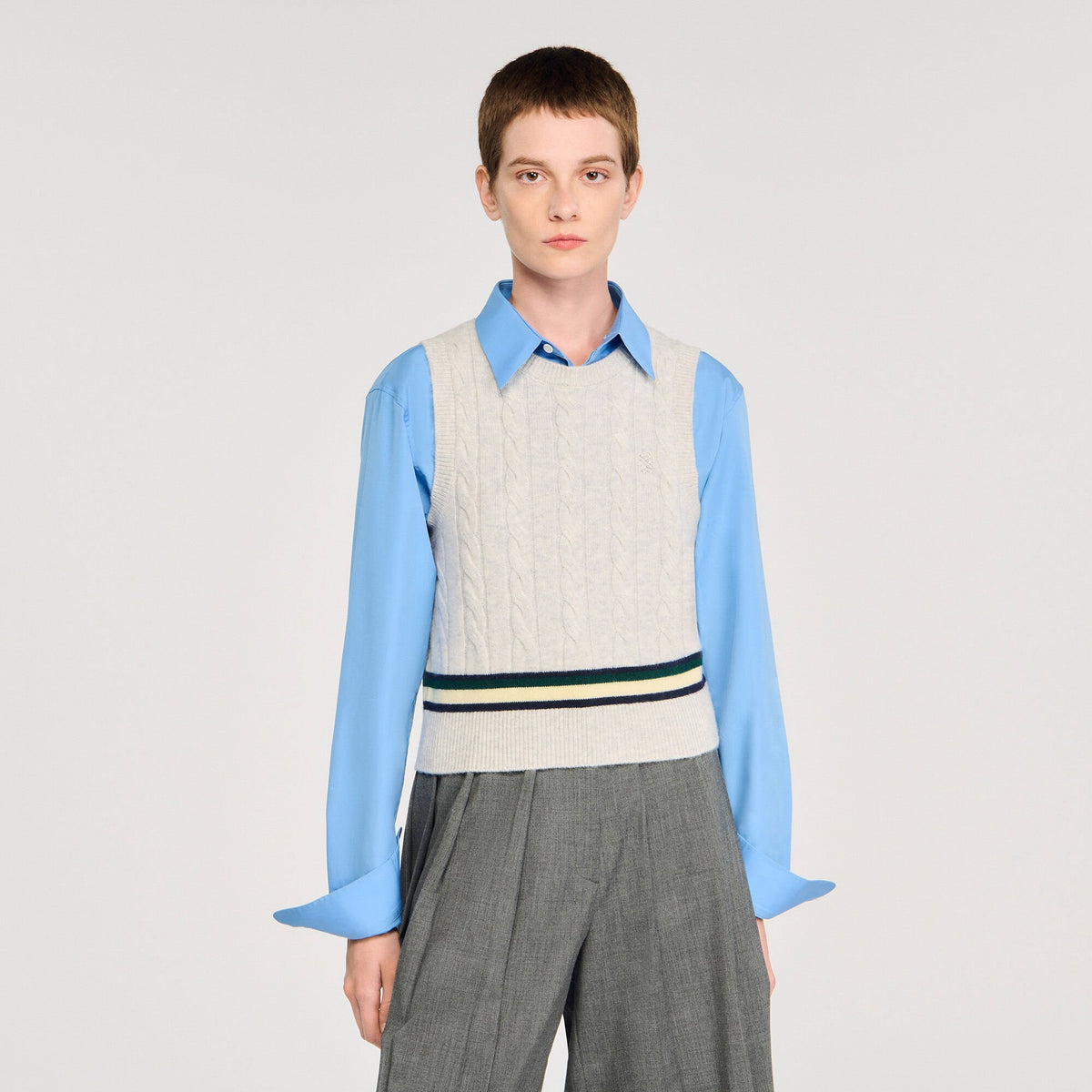 Sleeveless cropped cable knit sweater | Sandro