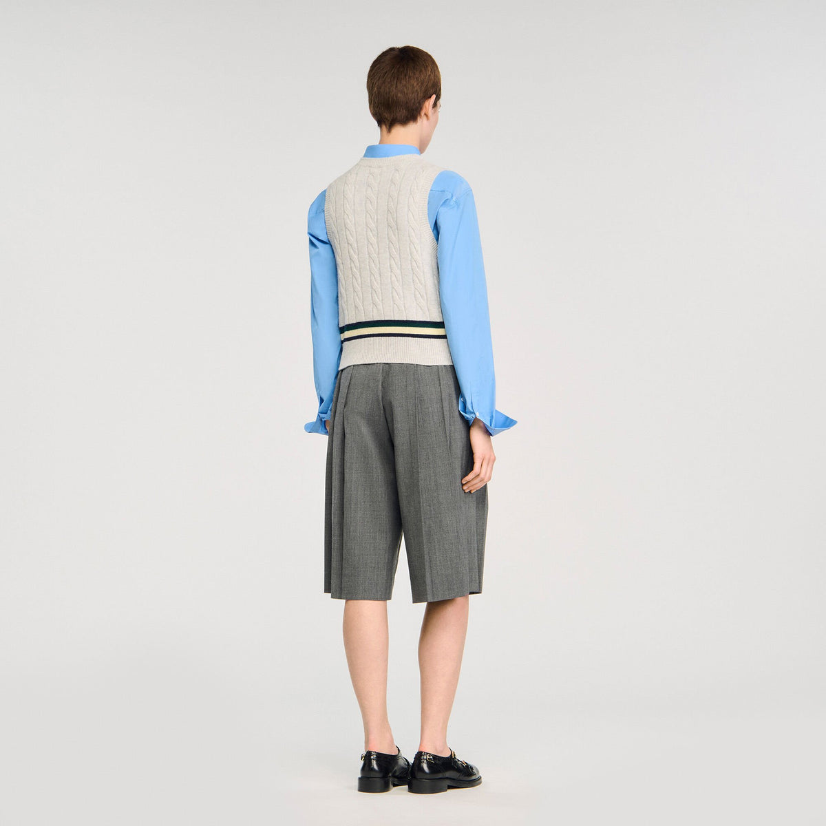 Sleeveless cropped cable knit sweater | Sandro