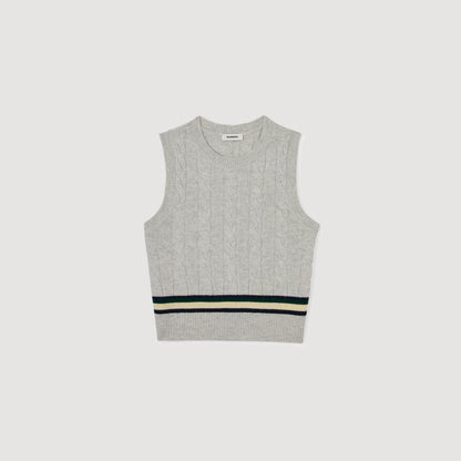 Sleeveless cropped cable knit sweater | Sandro