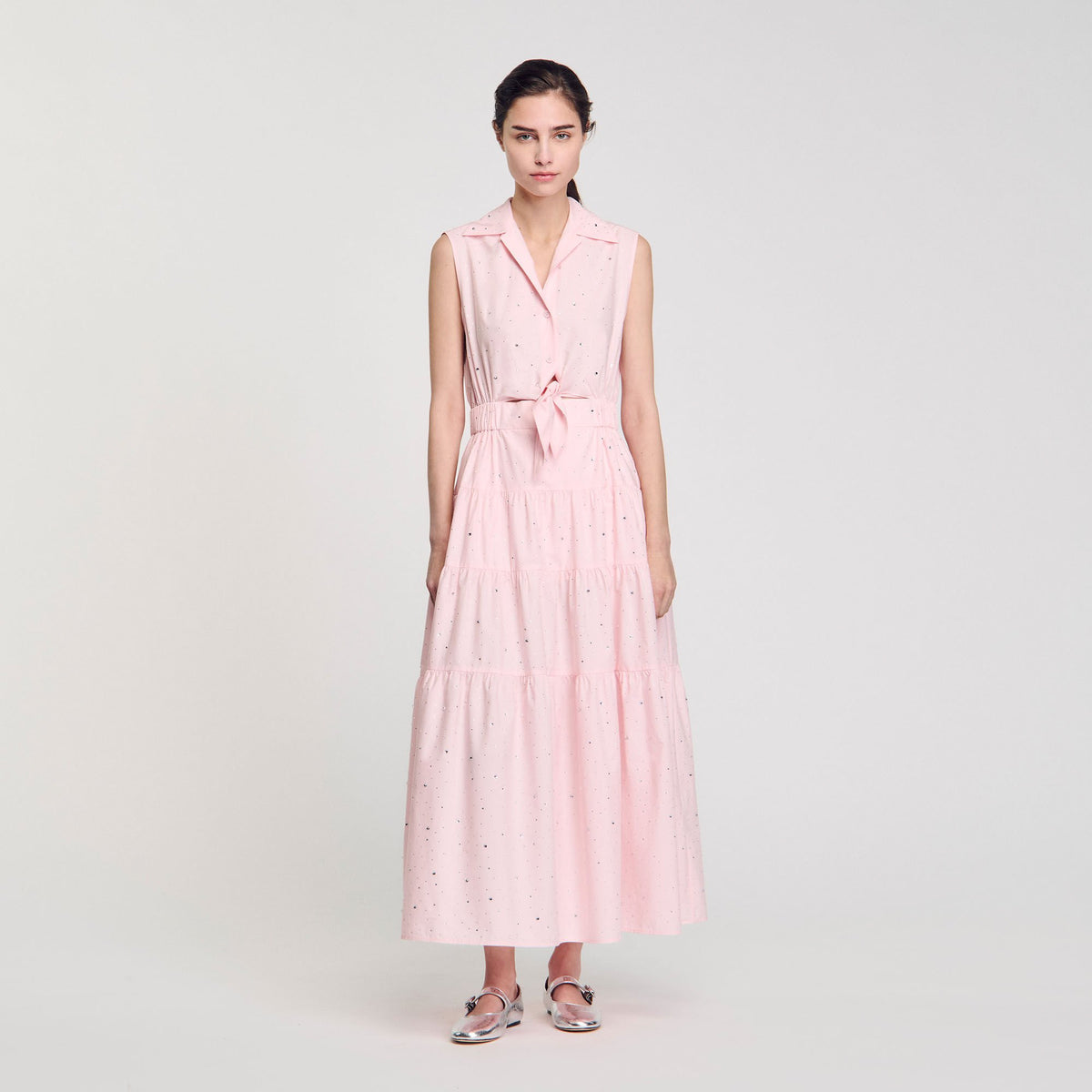 Rhinestone tie-front maxi dress | Sandro