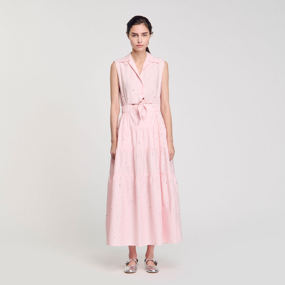 Rhinestone tie-front maxi dress | Sandro