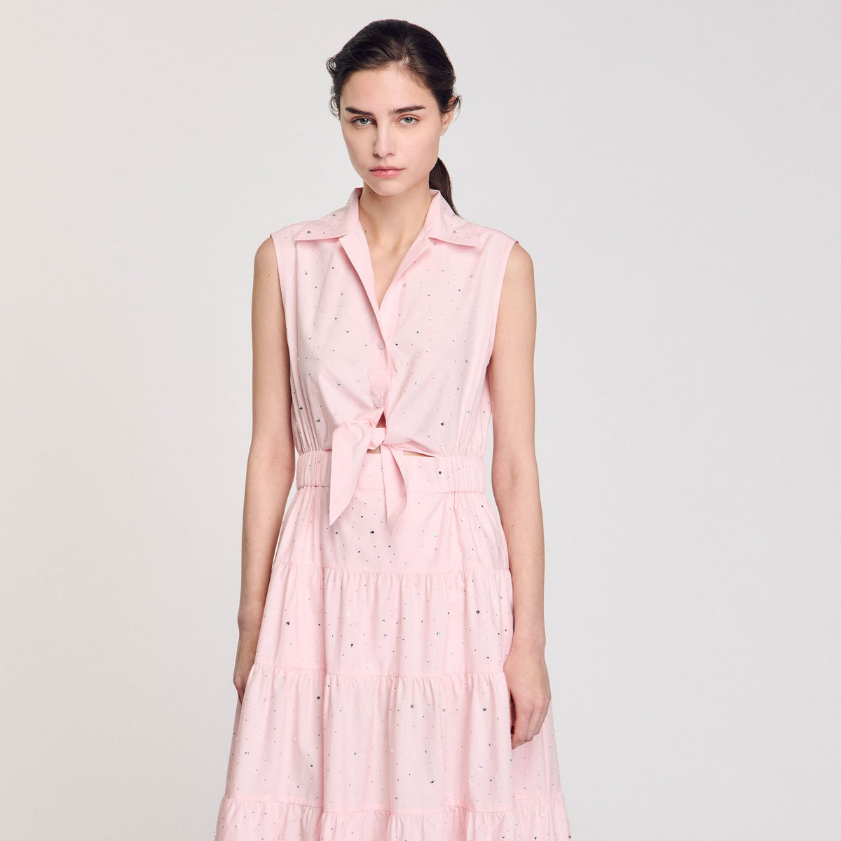 Rhinestone tie-front maxi dress | Sandro