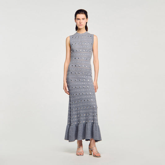 Knit maxi dress with studs | Sandro