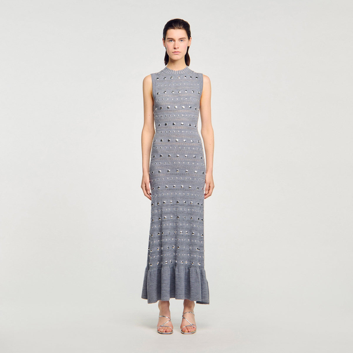 Knit maxi dress with studs | Sandro