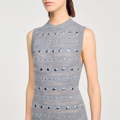 Knit maxi dress with studs | Sandro