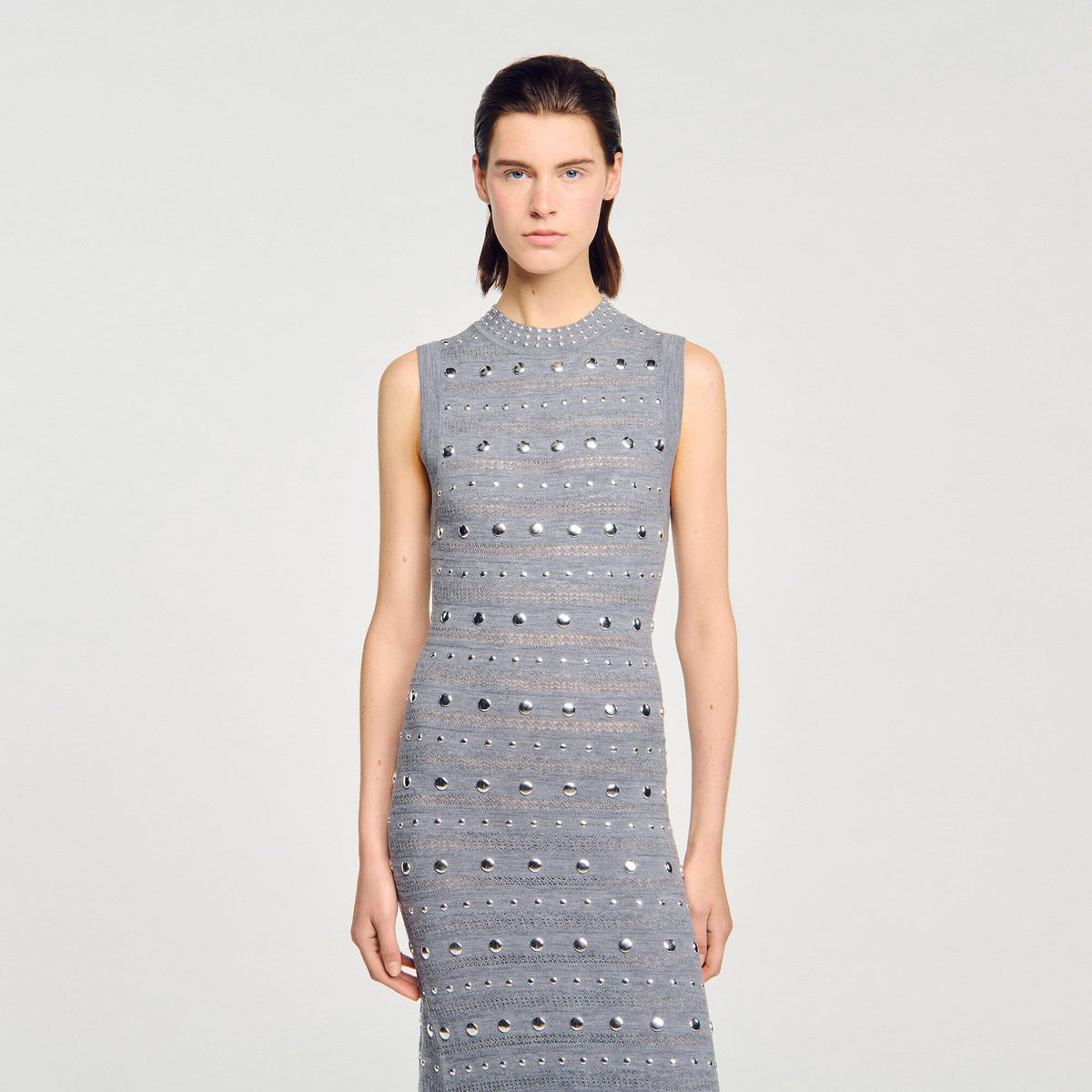 Knit maxi dress with studs | Sandro