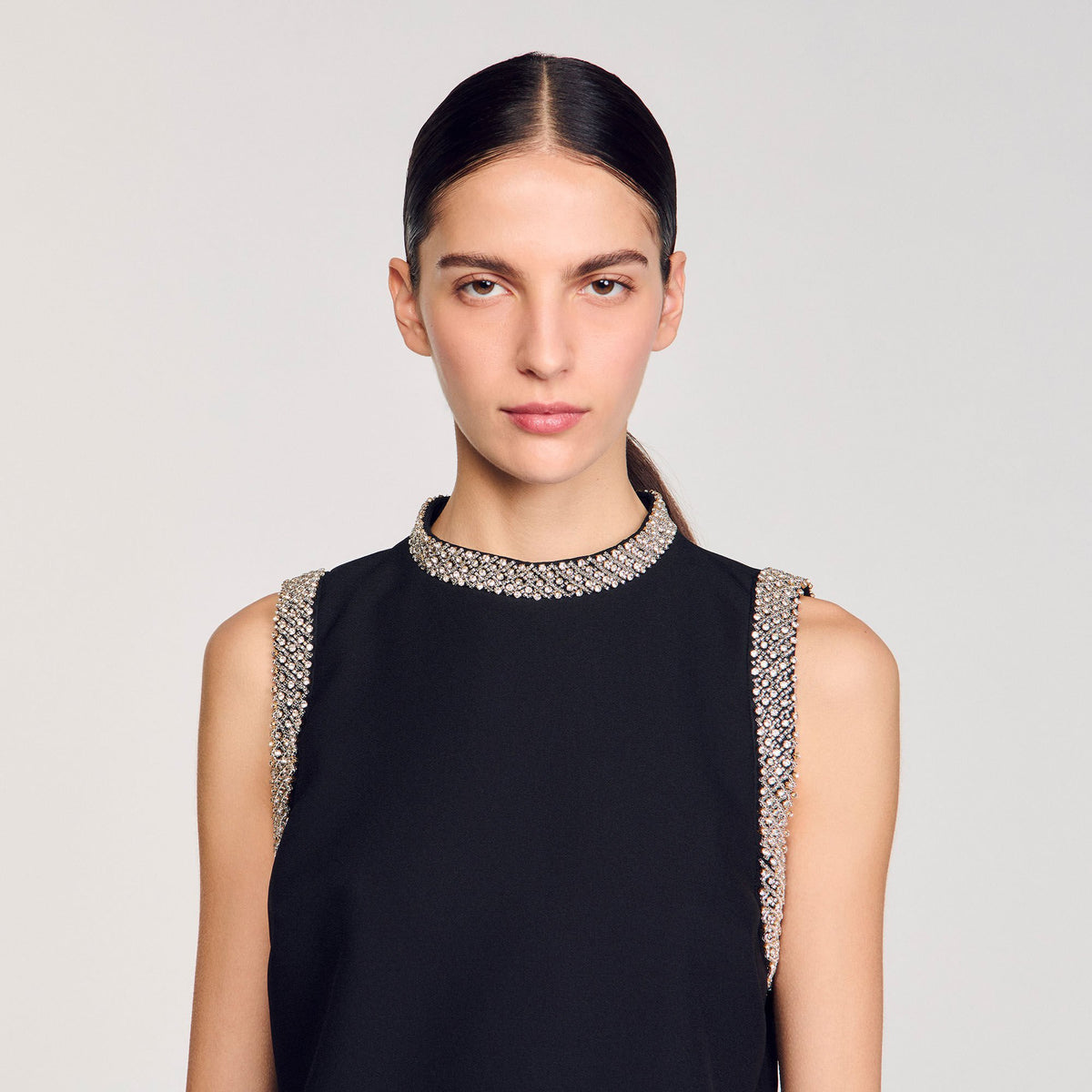 mini dress with rhinestone details | Sandro