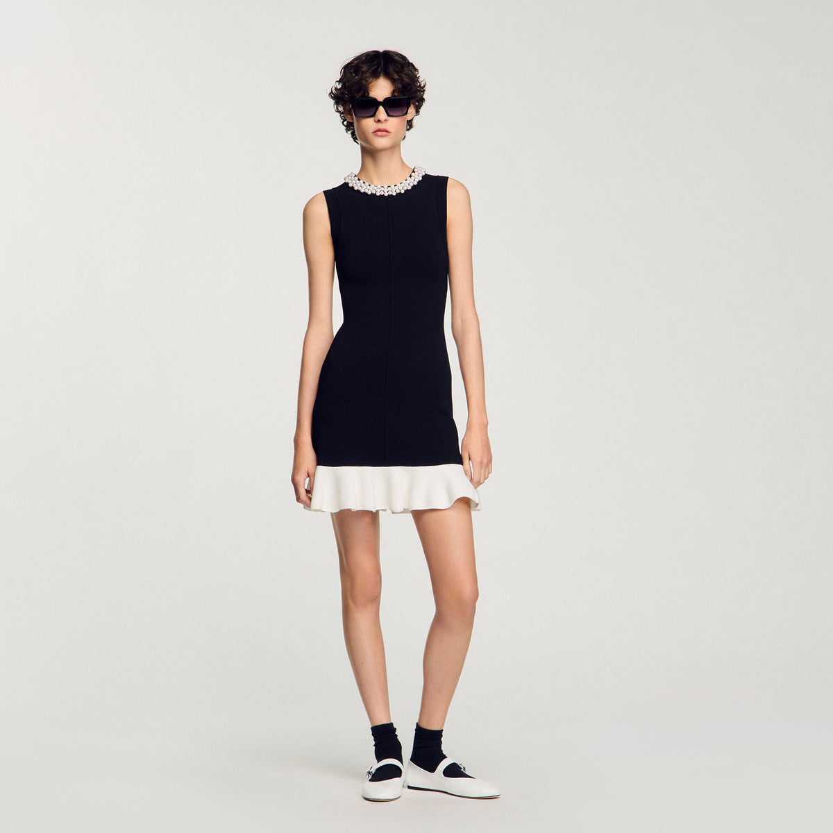 Mini knit dress with beaded neck | Sandro
