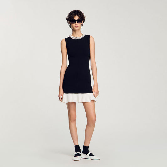Mini knit dress with beaded neck | Sandro