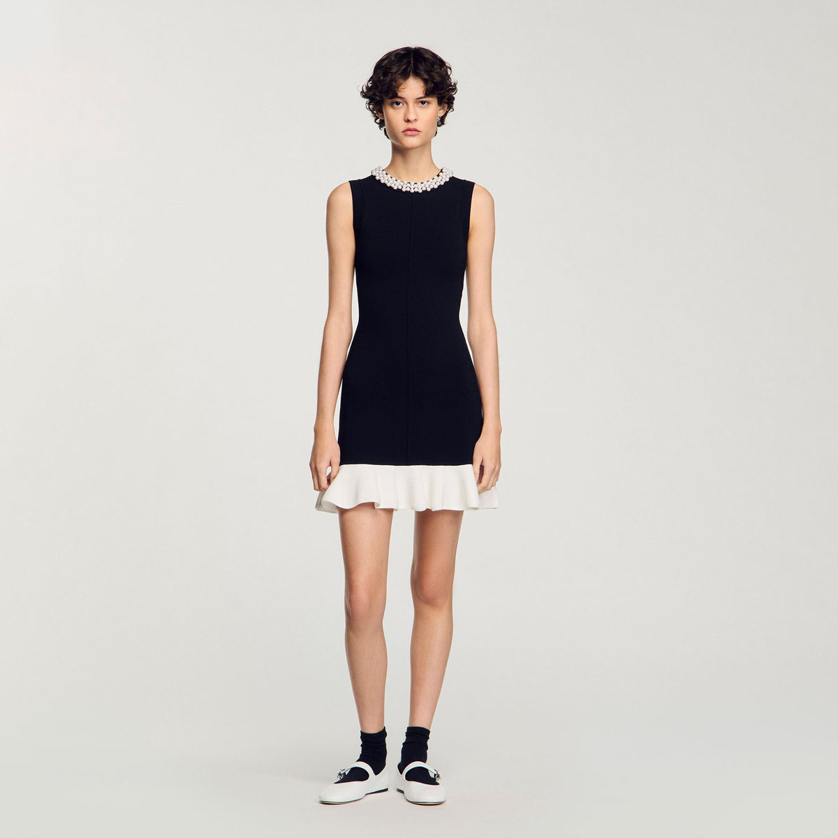 Mini knit dress with beaded neck | Sandro