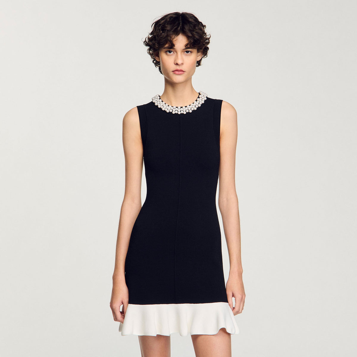 Mini knit dress with beaded neck | Sandro