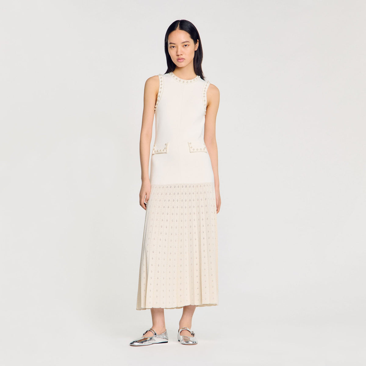 Pearl bead knit maxi dress | Sandro