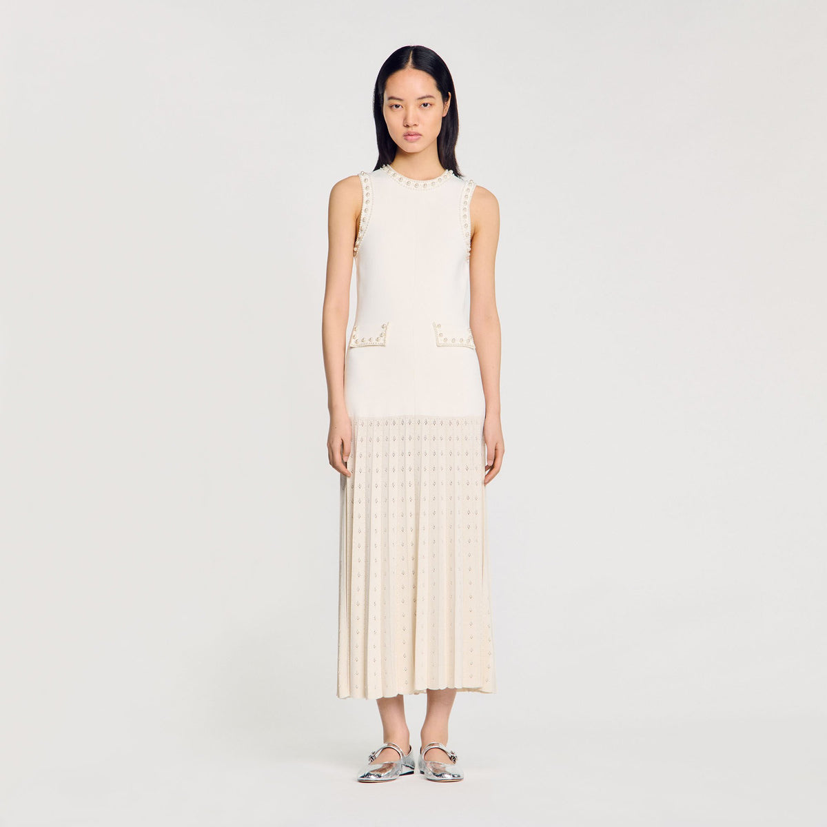 Pearl bead knit maxi dress | Sandro