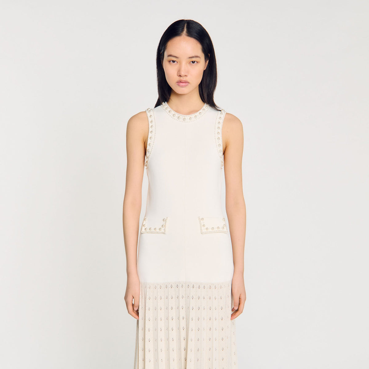 Pearl bead knit maxi dress | Sandro