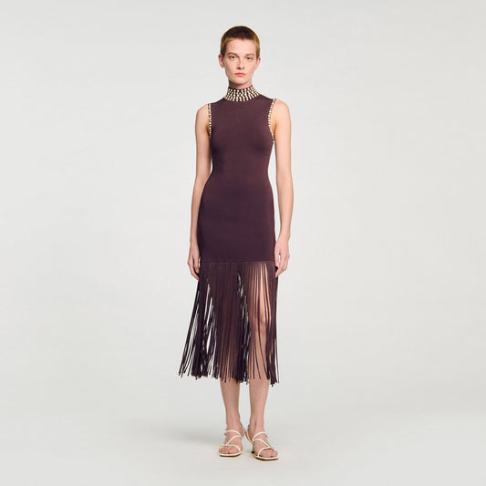 Fringed knit midi dress | Sandro