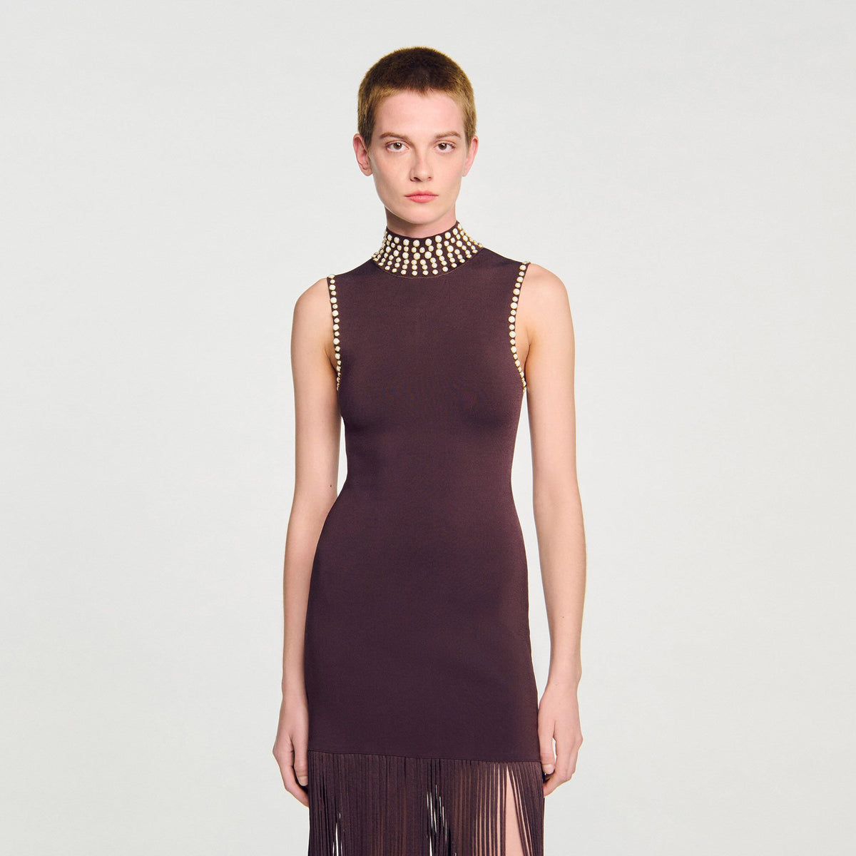 Fringed knit midi dress | Sandro