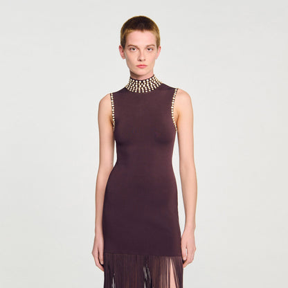 Fringed knit midi dress | Sandro