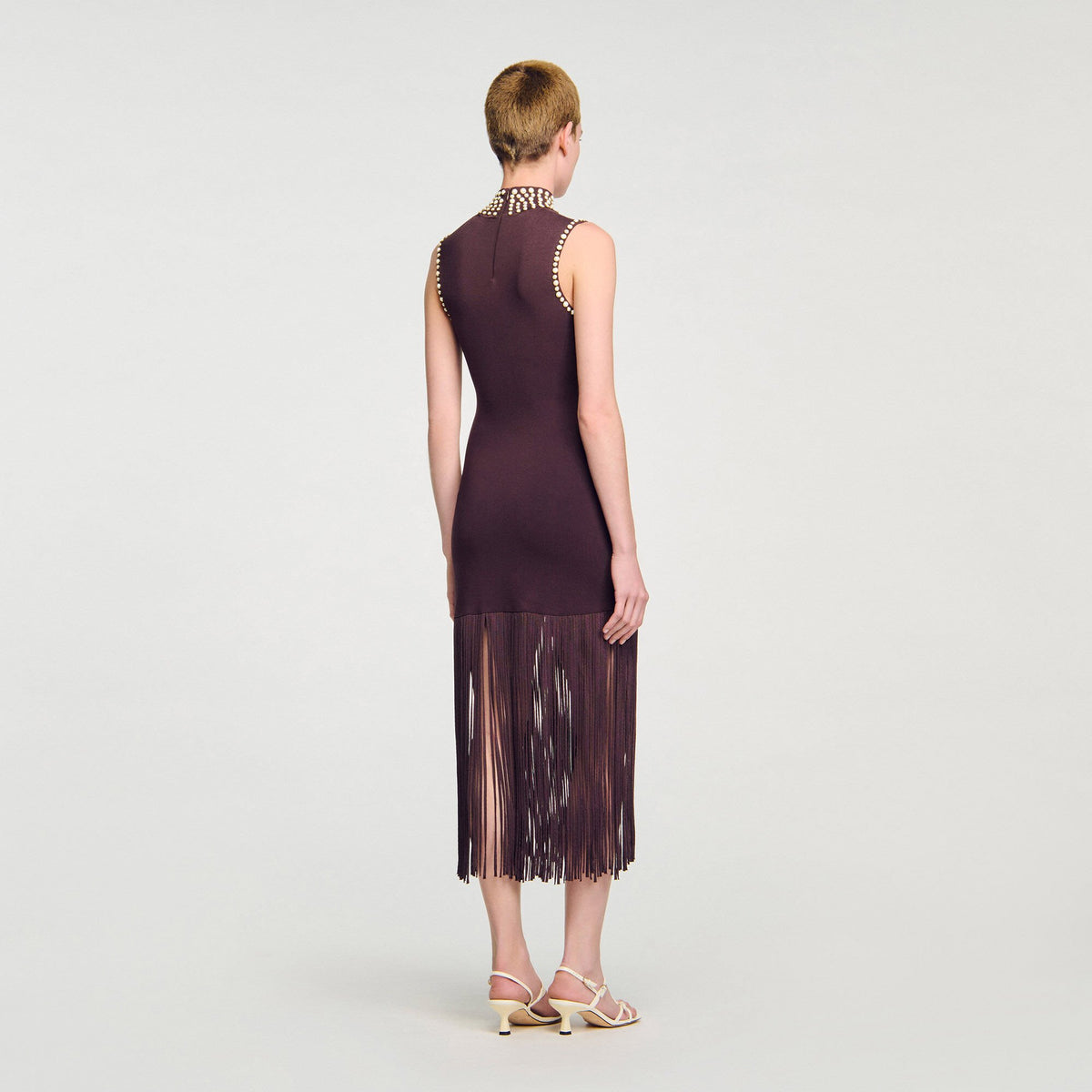Fringed knit midi dress | Sandro