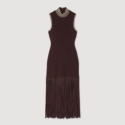 Fringed knit midi dress | Sandro