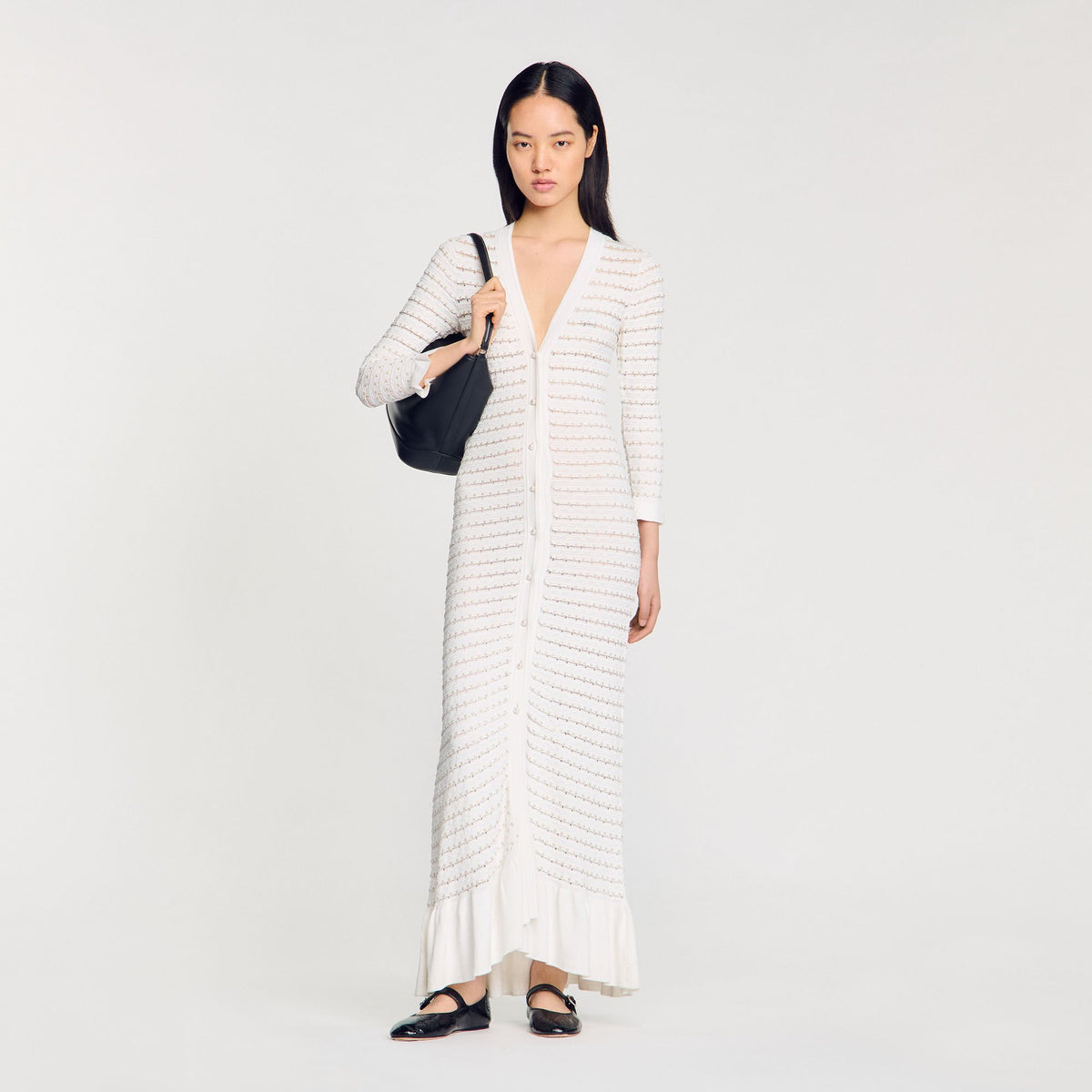 Maxi dress with pearl details | Sandro
