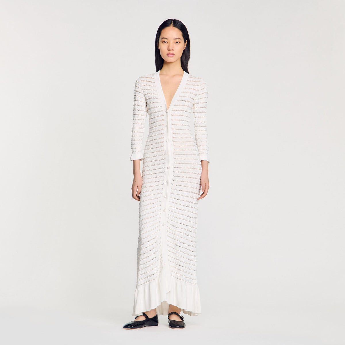 Maxi dress with pearl details | Sandro