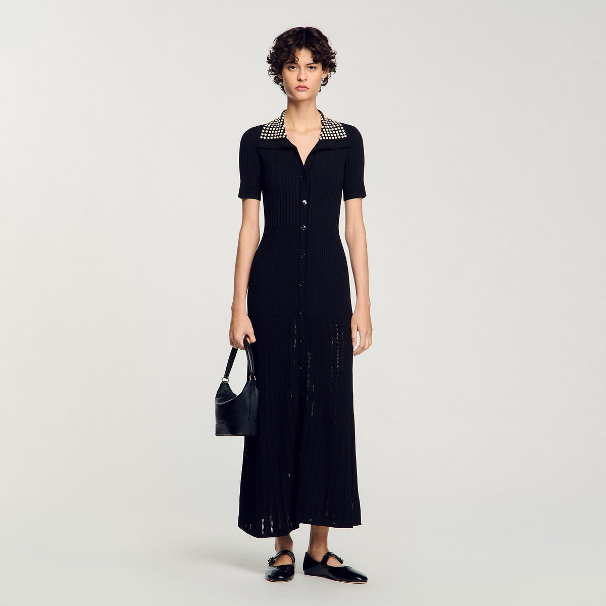 Knit maxi dress with studs | Sandro
