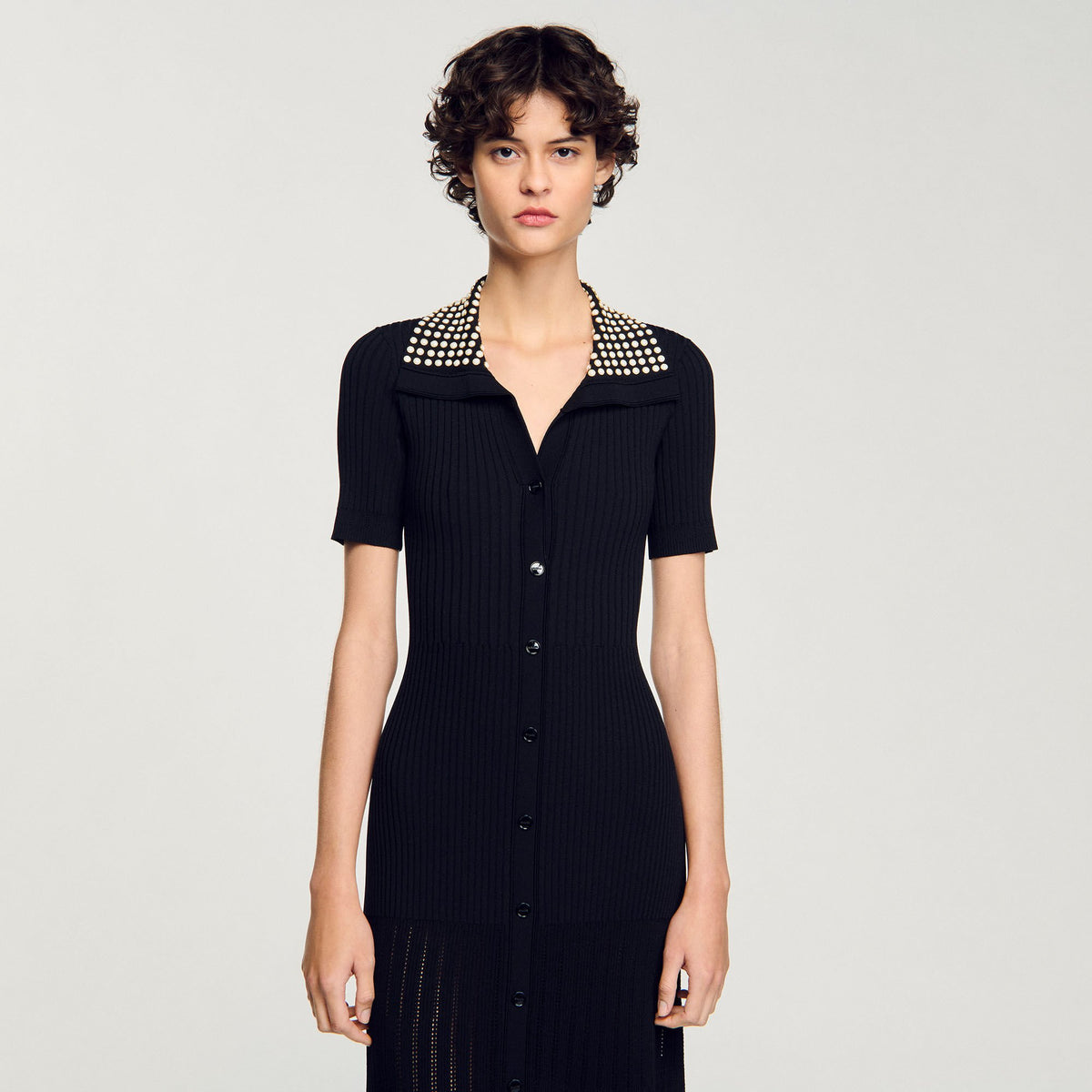 Knit maxi dress with studs | Sandro