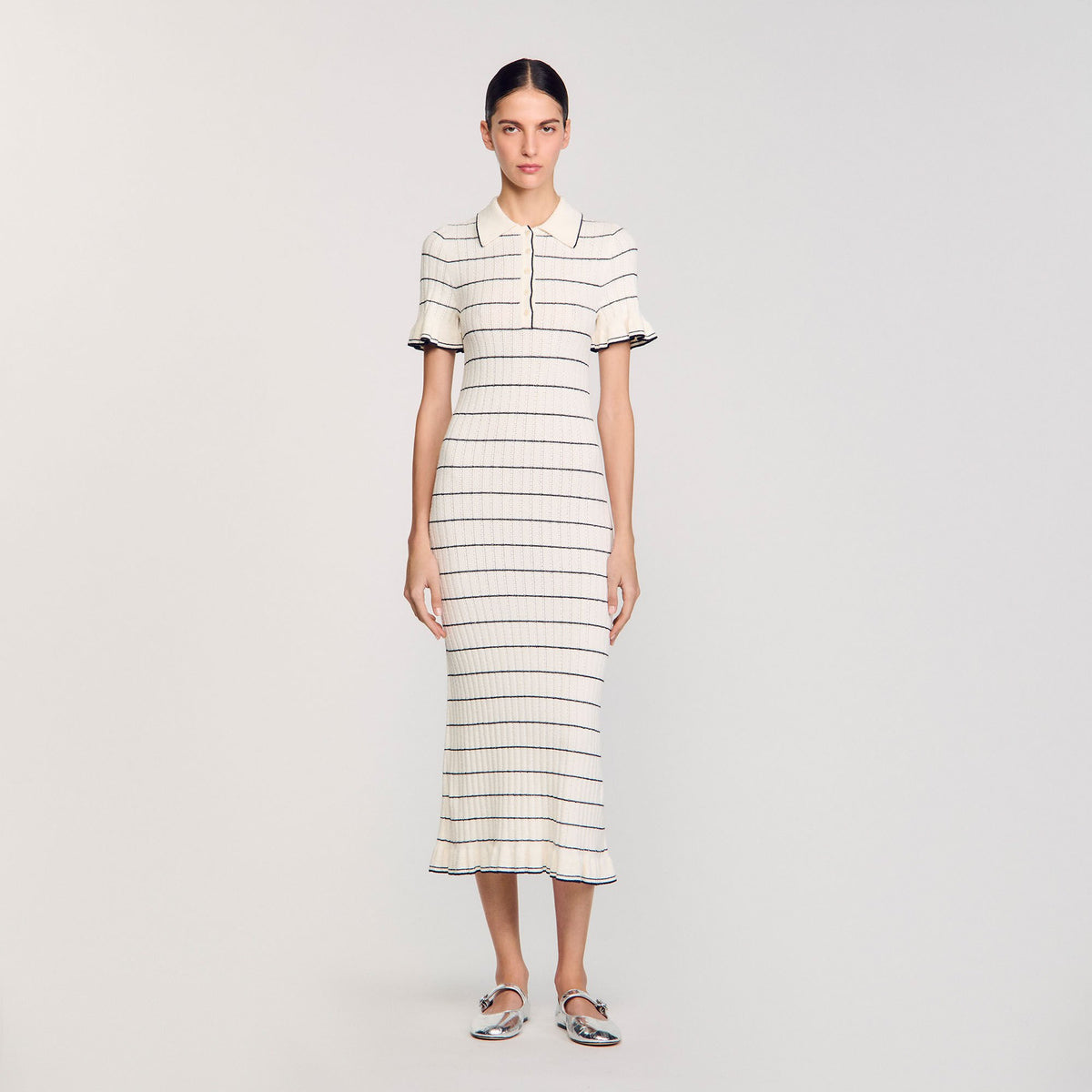Knitted midi dress with polo neck | Sandro