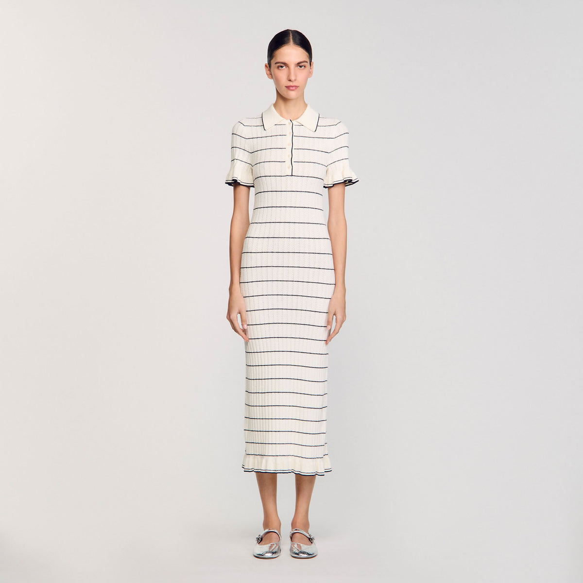 Knitted midi dress with polo neck | Sandro