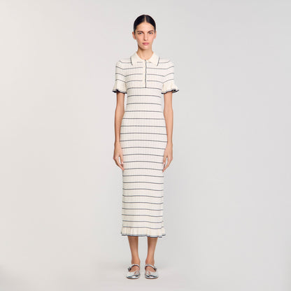 Knitted midi dress with polo neck | Sandro