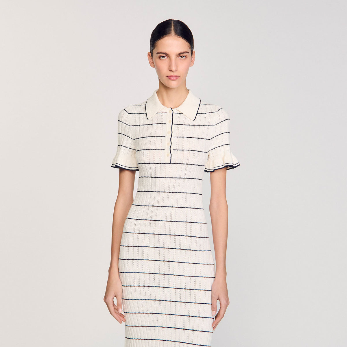 Knitted midi dress with polo neck | Sandro