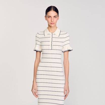 Knitted midi dress with polo neck | Sandro