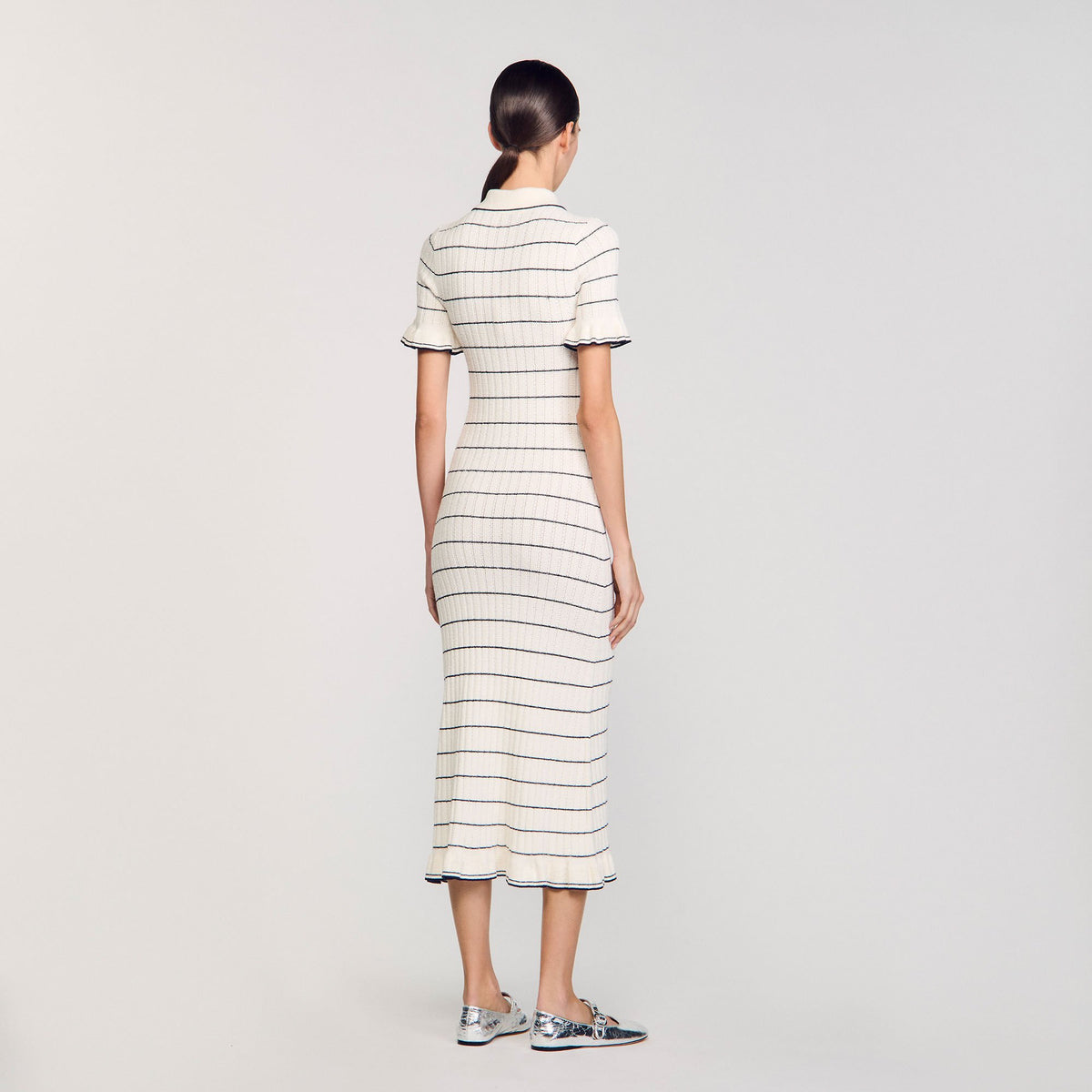 Knitted midi dress with polo neck | Sandro