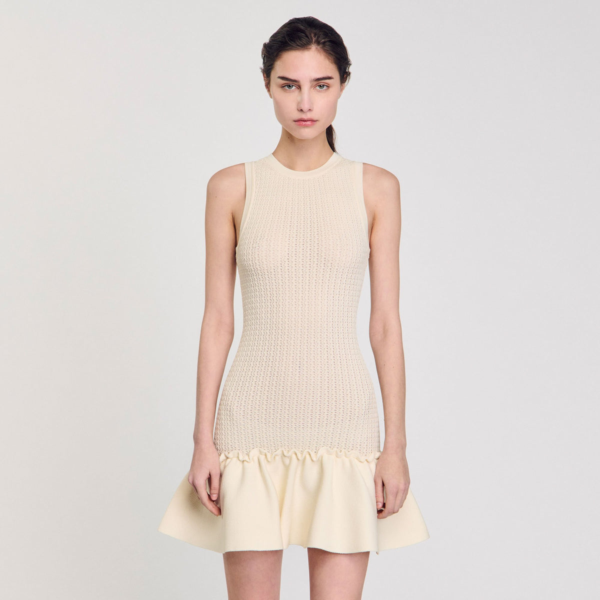 Mini knit dress with ruffle | Sandro