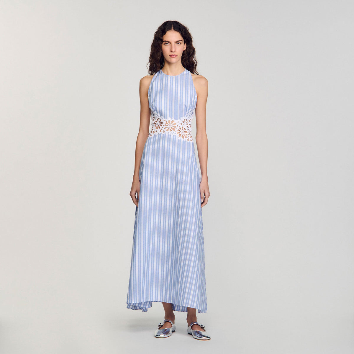 Striped maxi dress with lace | Sandro