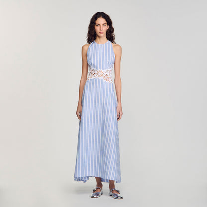 Striped maxi dress with lace | Sandro