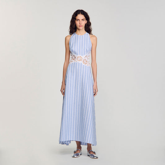 Striped maxi dress with lace | Sandro