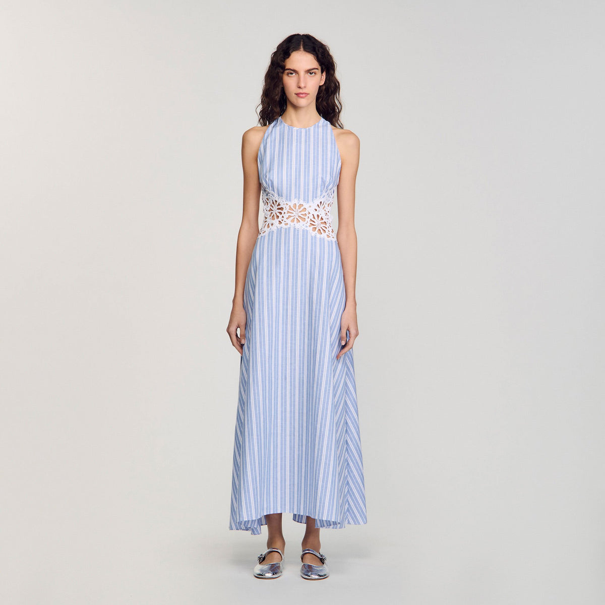 Striped maxi dress with lace | Sandro