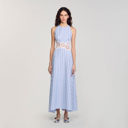 Striped maxi dress with lace | Sandro