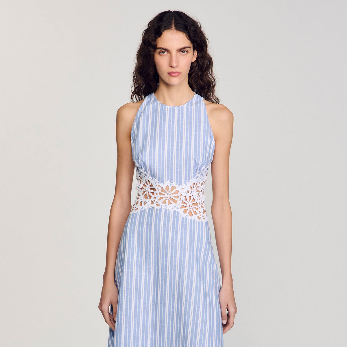 Striped maxi dress with lace | Sandro