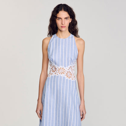 Striped maxi dress with lace | Sandro