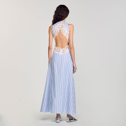 Striped maxi dress with lace | Sandro