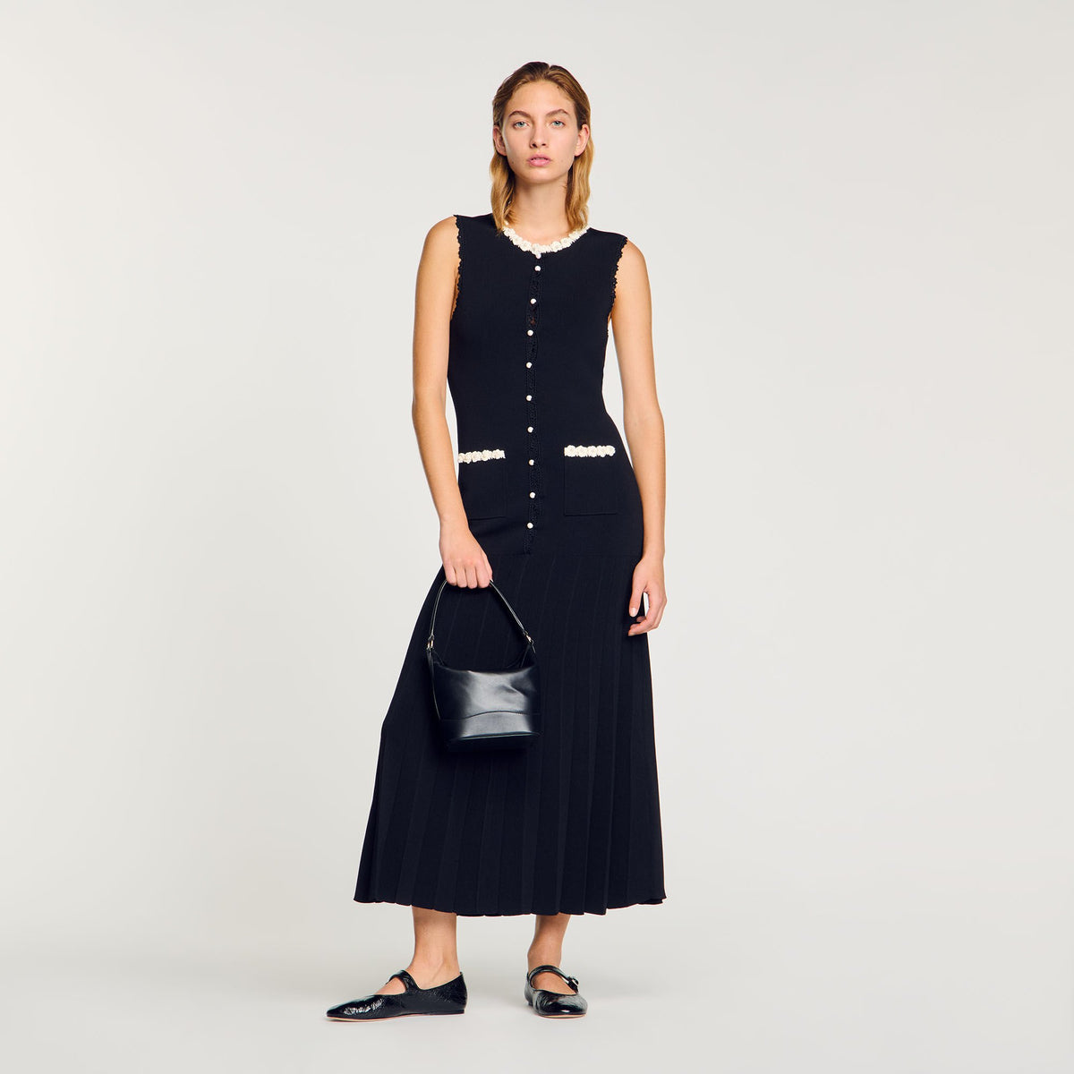 Maxi dress with crochet detailing | Sandro