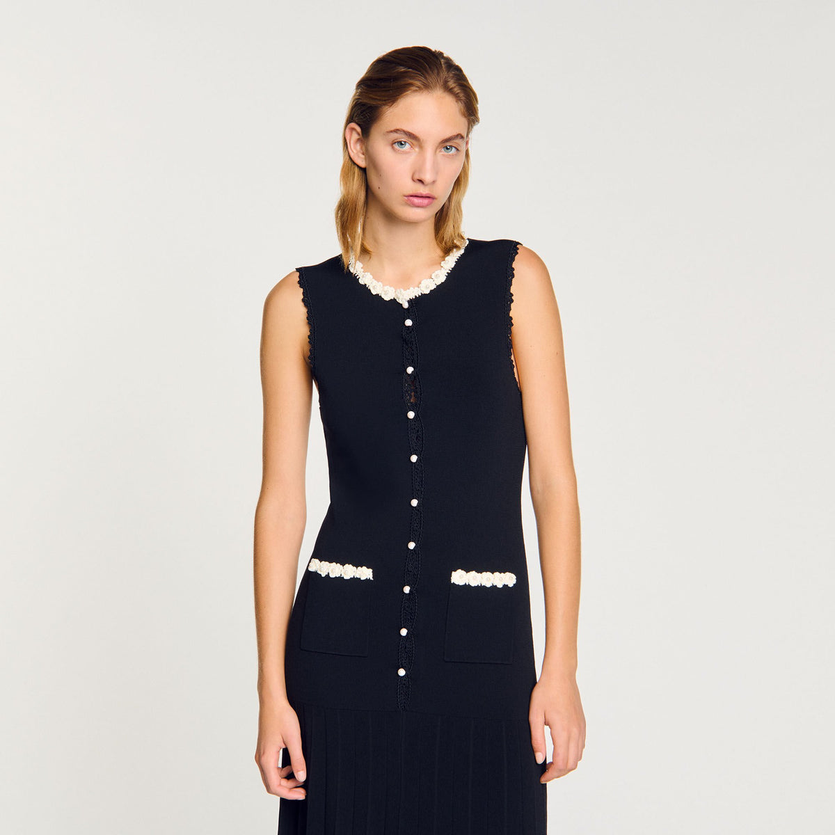 Maxi dress with crochet detailing | Sandro