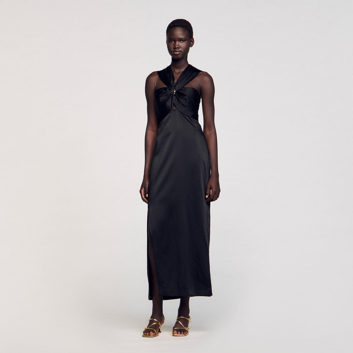 Slit satin-effect maxi dress | Sandro