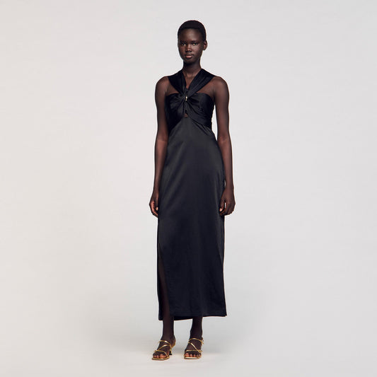 Slit satin-effect maxi dress | Sandro