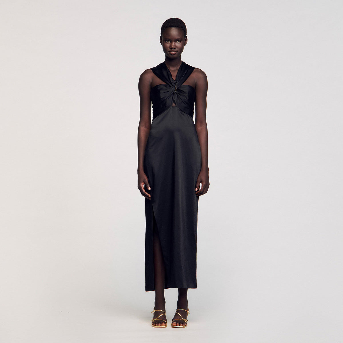 Slit satin-effect maxi dress | Sandro