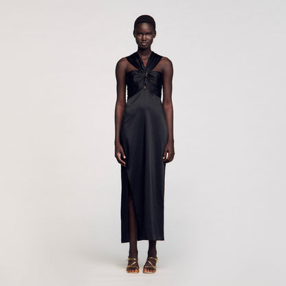 Slit satin-effect maxi dress | Sandro